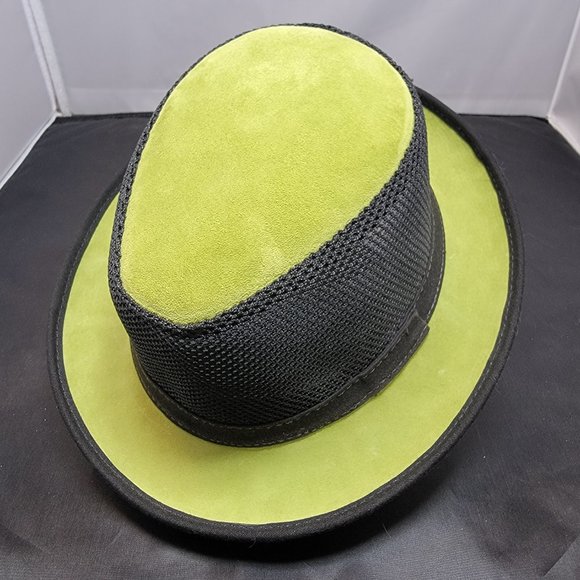 American Hat Makers Accessories - Ashbury Ace Fedora Black Mesh w/ Green Suede - American Hat Makers MED/LG - RARE